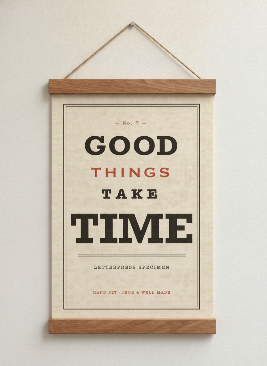 Good Things Take Time canvas, walnut hanger